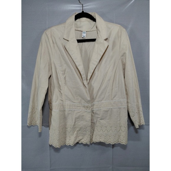 Old Navy Jackets & Blazers - Vtg Y2k Old Navy Floral Scalloped Jacket Women's LG Tan Single Button
